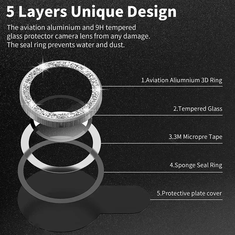 Shiny Diamond Metal Ring Camer - Tempered Glass Screen 9H ulasan dan harga