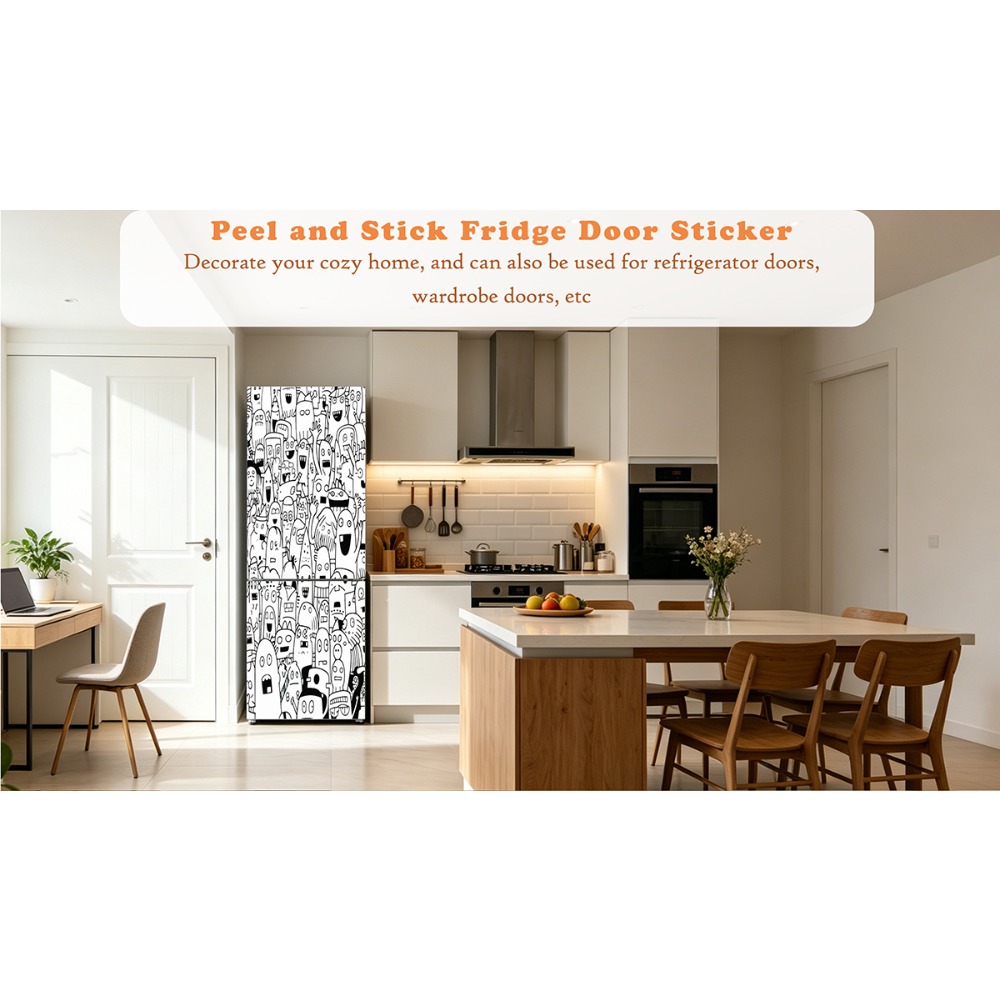 Black‑White Line Art Doodle Mo - Full Cover Adhesive ulasan dan harga