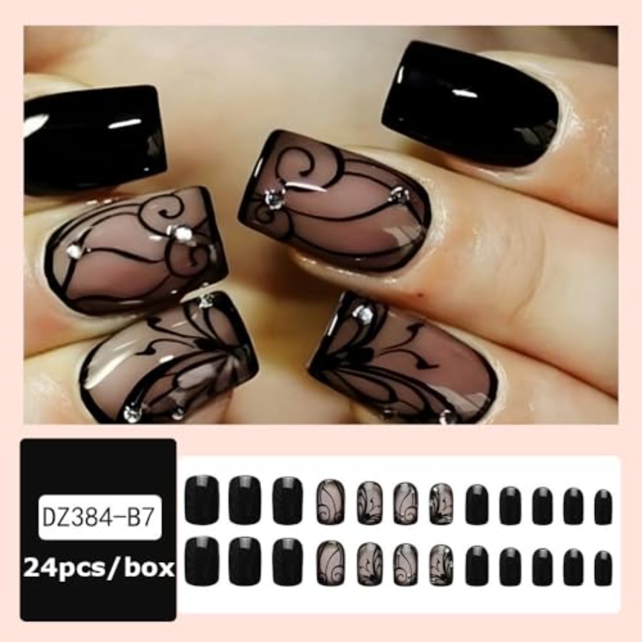 Short Square Press On Nails Nu - Full Cover Adhesive ulasan dan harga